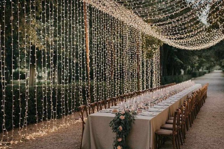 Beautiful festoon lights illuminating a party.